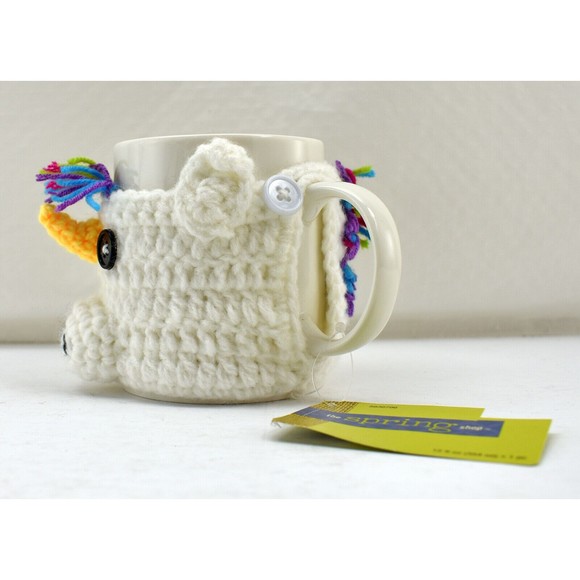 Spring Shop White Mug with Unicorn Knitted Cozy Removable Button - Coffee Cup - Picture 2 of 5